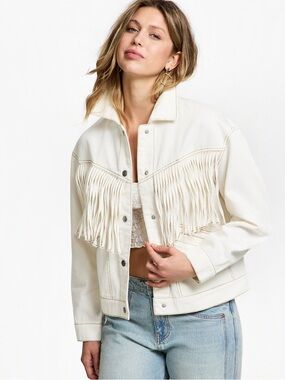 NWT Cream Denim Fringe Jacket